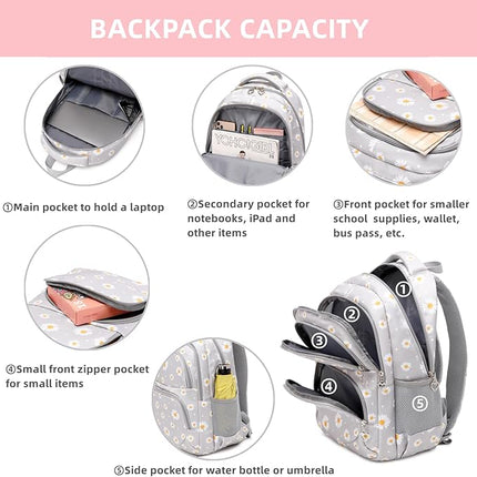 Daisy Printed Kids Backpack Set - Light Grey - 3 pcs - SmartSouks