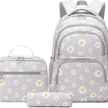 Daisy Printed Kids Backpack Set - Light Grey - 3 pcs - SmartSouks