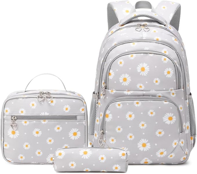 Daisy Printed Kids Backpack Set - Light Grey - 3 pcs - SmartSouks