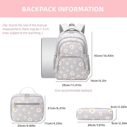 Daisy Printed Kids Backpack Set - Light Grey - 3 pcs - SmartSouks
