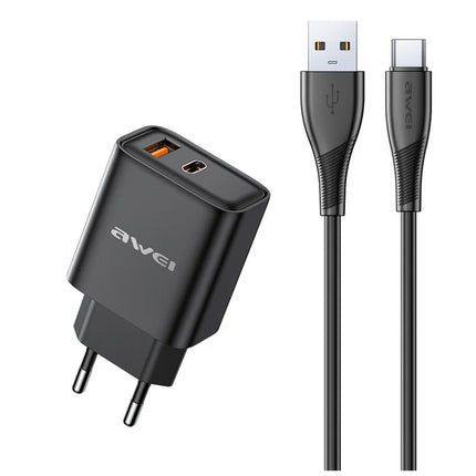 Power Adapter Kit Dual Output 22.5W Fast Charging EU Black / AWEI