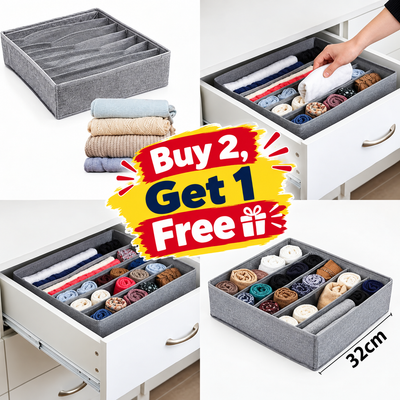 Foldable Closet Sock & Underwear Drawer Organizer (7 Partitions)