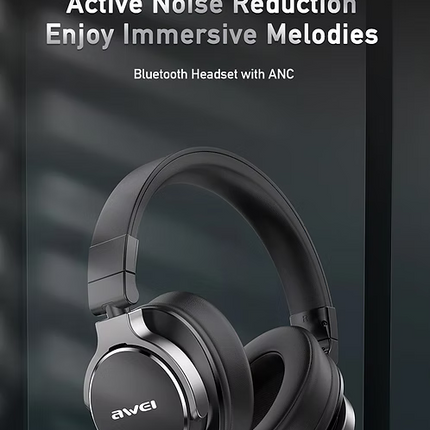 Awei Bluetooth headphones with Active Noise Reduction on a dark background