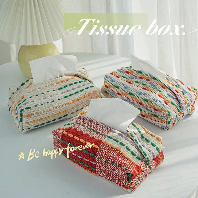 Fabric Paper Tissue Box- Multicolor-vertical Stripes - SmartSouks