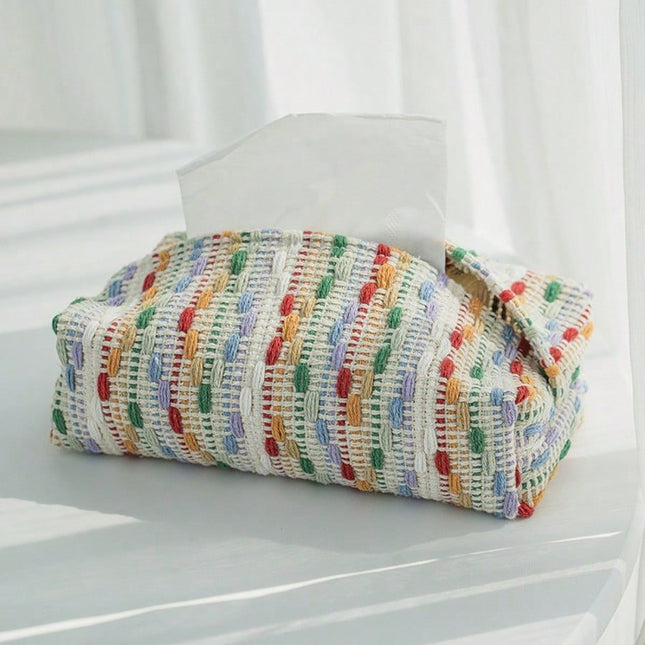 Fabric Paper Tissue Box- Multicolor-vertical Stripes - SmartSouks