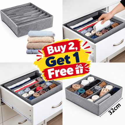 Foldable Closet Sock & Underwear Drawer Organizer (7 Partitions)
