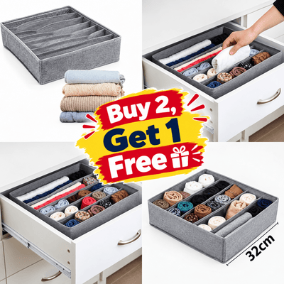 Foldable Closet Sock & Underwear Drawer Organizer (7 Partitions)Storage Organizer