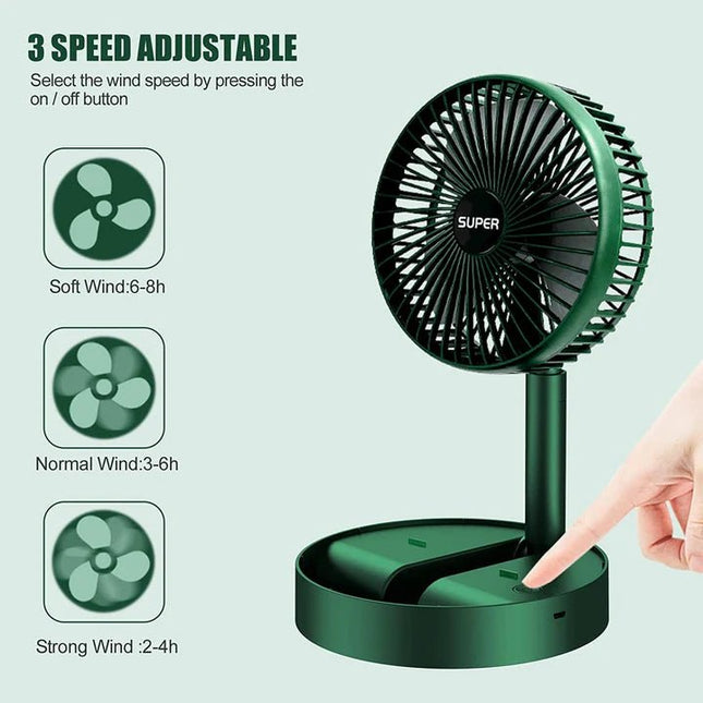 Foldable Desk Fan 3 Speeds, 180° Tilt Adjustable Rechargeable Fan - SmartSouks