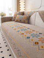 Geometric Pattern Sofa Cover and Pillowcase - Coffee Beige - SmartSouks