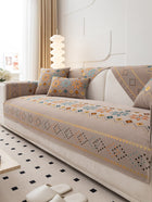 Geometric Pattern Sofa Cover and Pillowcase - Coffee Beige - SmartSouks