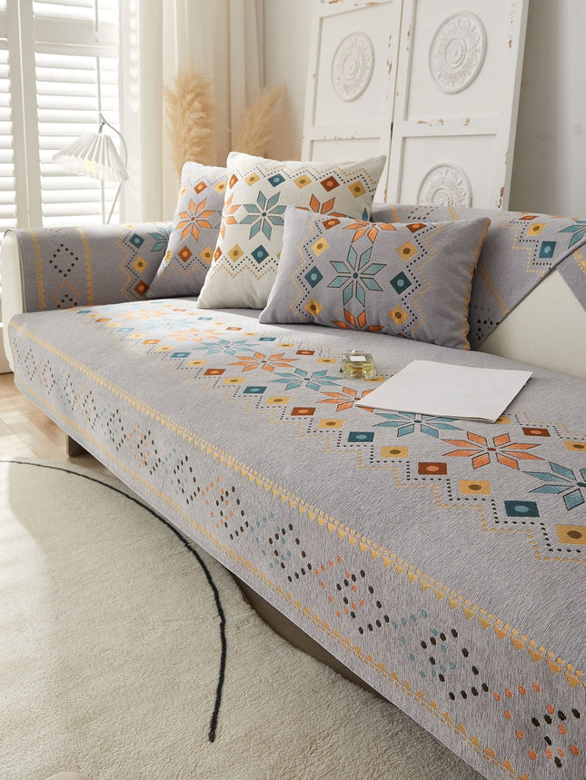 Geometric Pattern Sofa Cover and Pillowcase - Grey - SmartSouks
