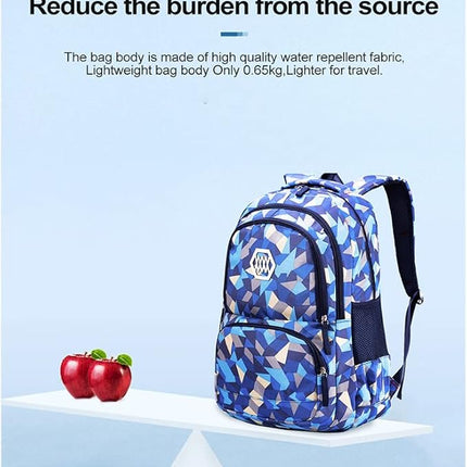 Geometric School Bag Set - Blue Beige - 3PCS - SmartSouks