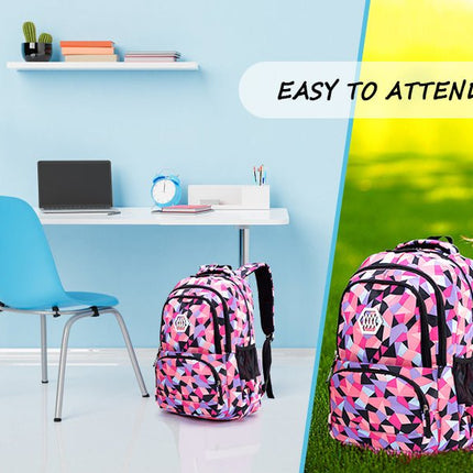 Geometric School Bag Set - Pink Orange Purple - 3PCS - SmartSouks
