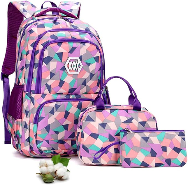 Geometric School Bag Set - Pink Orange Purple - 3PCS - SmartSouks