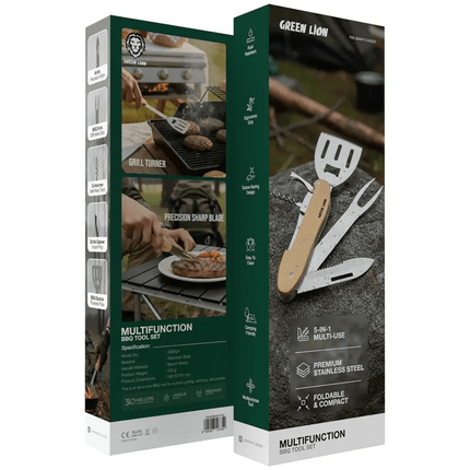 Green Lion Multifunction BBQ Tool Set - WoodCamping &amp; Hiking