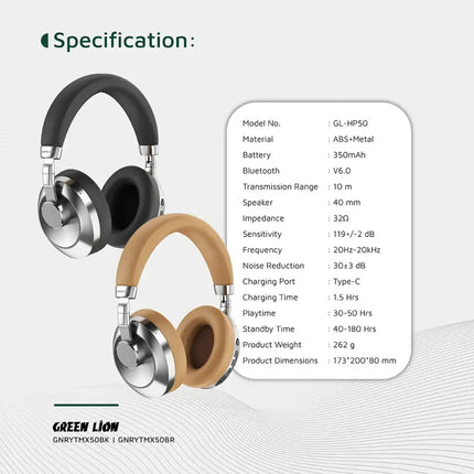 Green Lion Rhythm X50 ANC Wireless HeadphonesHeadphones