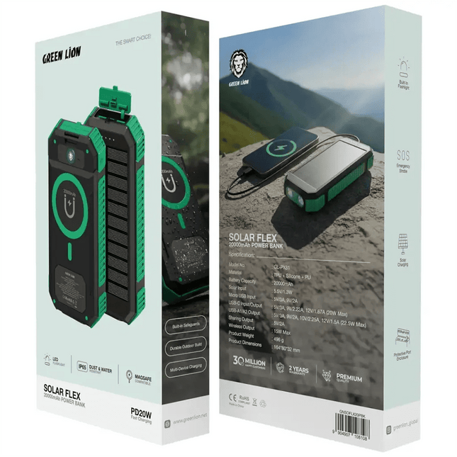 Green Lion Solar Flex 20000mAh Power Bank - Green & BlackPower Banks