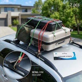 Heavy-Duty Elastic Luggage Straps with Metal Hooks - 2 Piece Set Red and Green