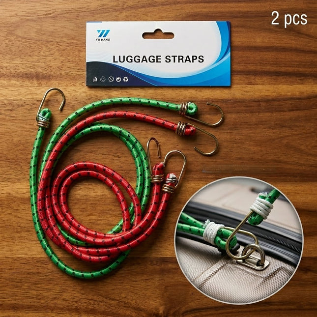 Heavy-Duty Elastic Luggage Straps with Metal Hooks - Red and Green 2-Piece Set