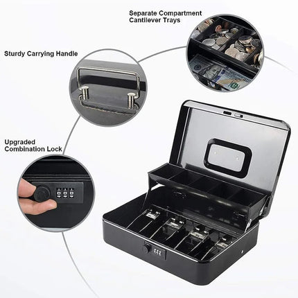 Large Metal Cash Safe Box with Money Tray - SmartSouks