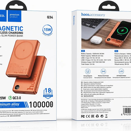 Magnetic Wireless Power Bank Fast Charge PD20W 10000mAh -Orange - SmartSouks