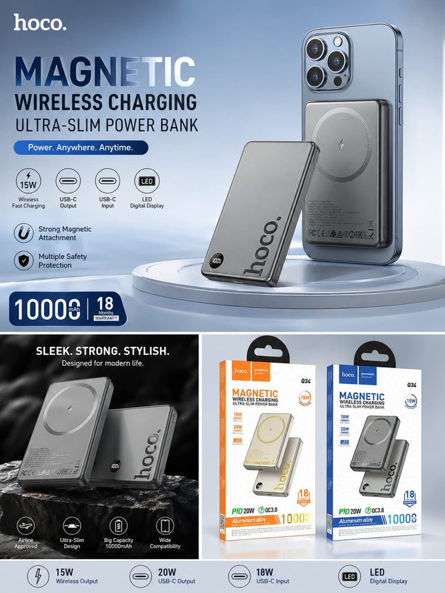 Magnetic Wireless Power Bank Fast Charge PD20W 10000mAh -Orange - SmartSouks