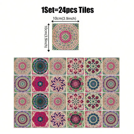 Moroccan Floral Tile Wall Stickers 24pcsWall Stickers