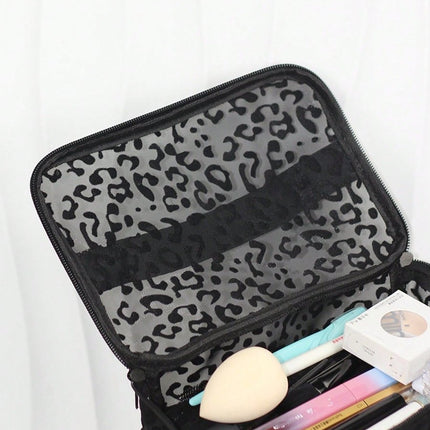 Multi-Functional 3-Layer Makeup Bag - Black Leopard MeshMakeup Bag