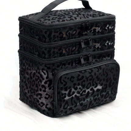 Multi-Functional 3-Layer Makeup Bag - Black Leopard MeshMakeup Bag