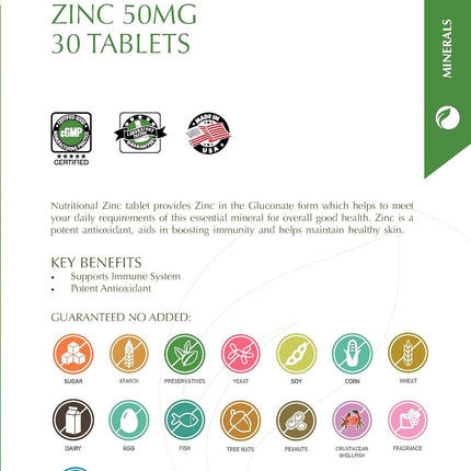Nutritionl Zinc 50 Mg - 30 Tablets - SmartSouks