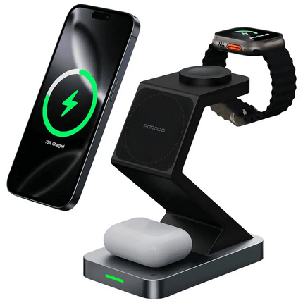 Porodo 4-In-1 Powerdock Wireless Charging Station- BlackWireless Charger