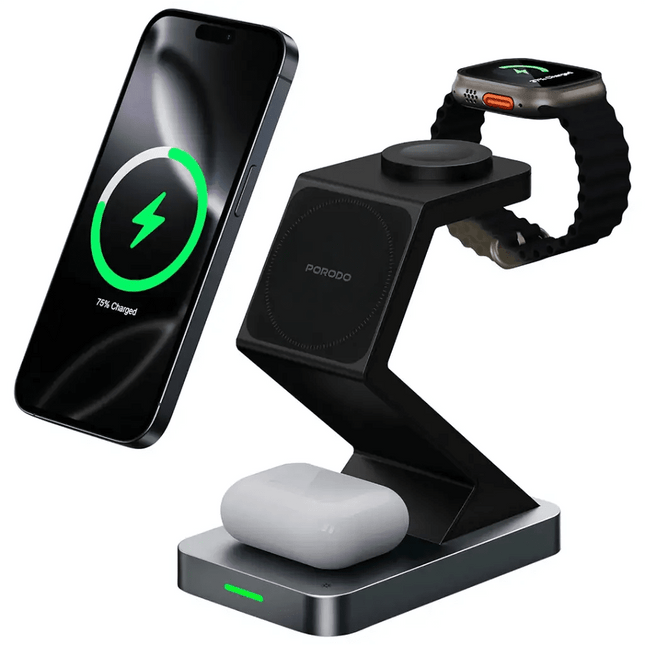 Porodo 4-In-1 Powerdock Wireless Charging Station- BlackWireless Charger