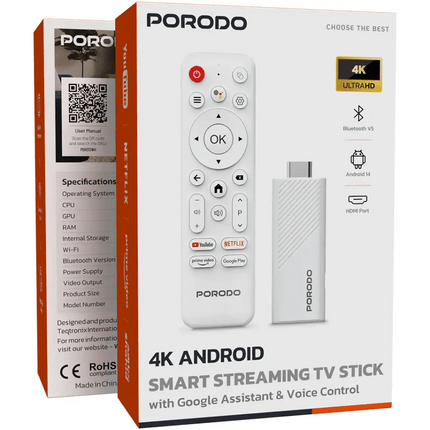 Porodo 4K Android Smart Streaming TV StickStreaming Devices