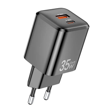 Power Adapter GaN 35W USB-A / Type-C / AWEI PD66 Black - SmartSouks