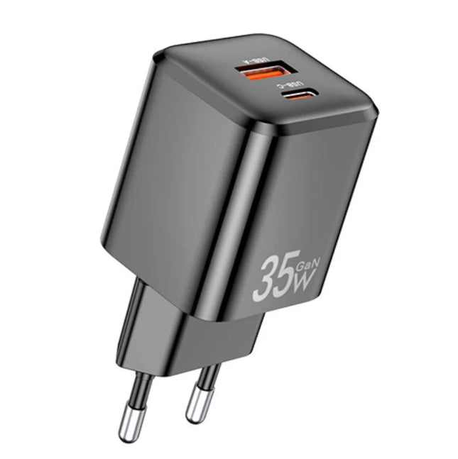 Power Adapter GaN 35W USB-A / Type-C / AWEI PD66 Black - SmartSouks