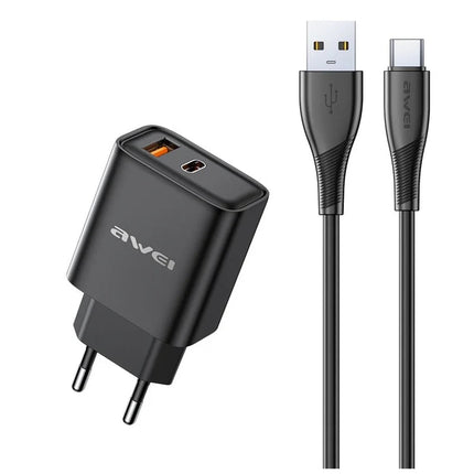 Power Adapter Kit Dual Output 22.5W Fast Charging EU Black / AWEI - SmartSouks