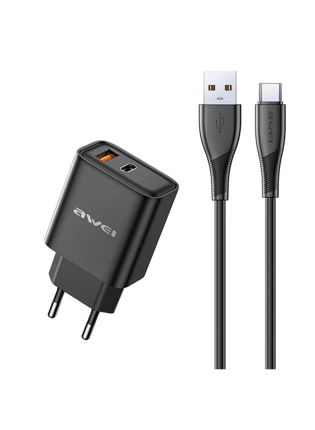 Power Adapter Kit Dual Output 22.5W Fast Charging EU Black / AWEI - SmartSouks
