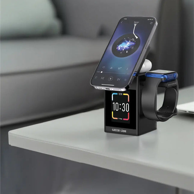 Smart Station Pro LCD Display Wireless Charger with Speaker - Black - SmartSouks