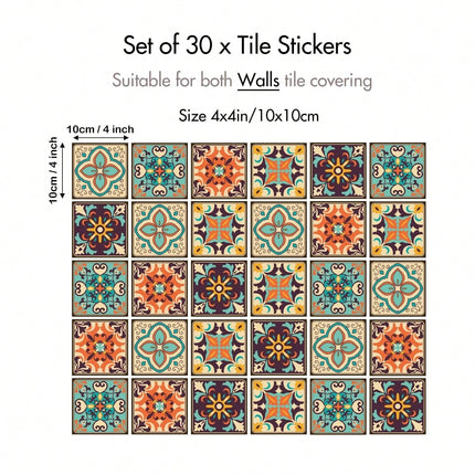 Spanish Floral Tile Wall Stickers 30pcs - SmartSouks