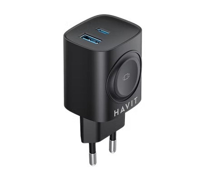 Travel Adapter 22W With Dual USB C + USB A + Watch Charger Black / Havit - SmartSouks