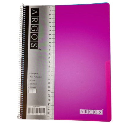 University Copybook 2-Subject A4 Plastic Cover Spiral Square 96Sh 80G / ARGOS BTS - SmartSouks