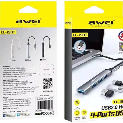 USB Type-C Hub Adapter with 4 Ports / AWEI CL-150T Black - SmartSouks