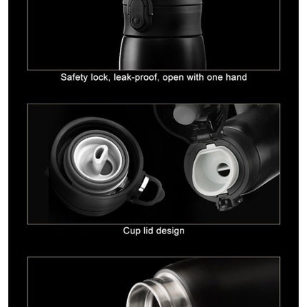 Uzspace Double Wall Stainless Steel Water Bottle Thermos Insulated 480ml 4076 BlackWater Bottles