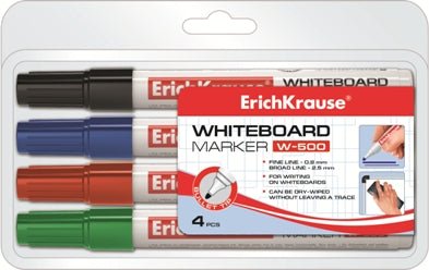 Whiteboard Marker W-500 Set of 4 (Blue-Black-Red-Green) ERICHKRAUSE - SmartSouks